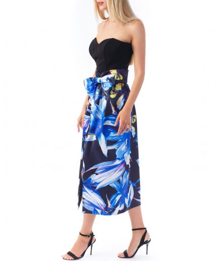 Sinestezic | Romanian Designer | Fashion Brand | Midnight Bouquet Midi Cocktail Skirt | Floral printed cocktail skirt | Casual skirt | Elegant printed midi skirt with floral print