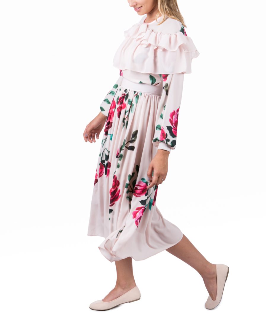 Sinestezic | Romanian Designer | Fashion Brand | Veil Rose Midi Cocktail Dress | Floral printed midi cocktail dress | Elegant printed midi cocktail dress with floral print