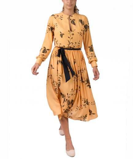 Sinestezic | Romanian Designer | Fashion Brand | Yellow Veil Midi Cocktail Dress | Floral printed midi cocktail dress | Elegant printed midi cocktail dress with floral print