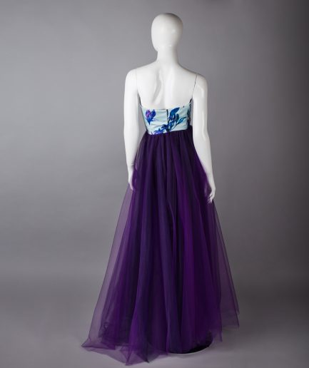 Sinestezic | Romanian Designer | Fashion Brand | Purple Night Maxi Evening Dress | Tulle maxi evening dress | Elegant maxi evening dress | Printed maxi evening dress